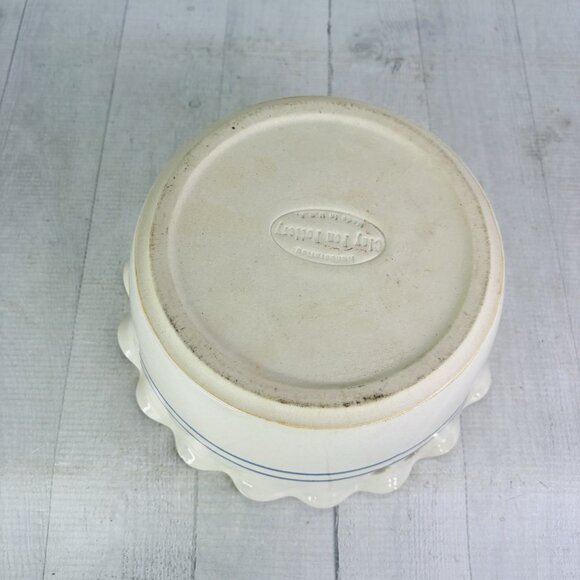 Clay Pen Pottery Beige Blue Pen Stripe Hand Crafted Creamic Bread Warming Bowl - Picture 8 of 15